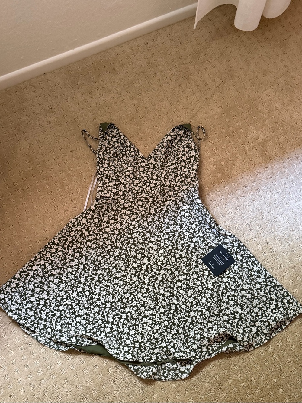 Lulu's Olive Green Floral V-Neck Camisole Dress
